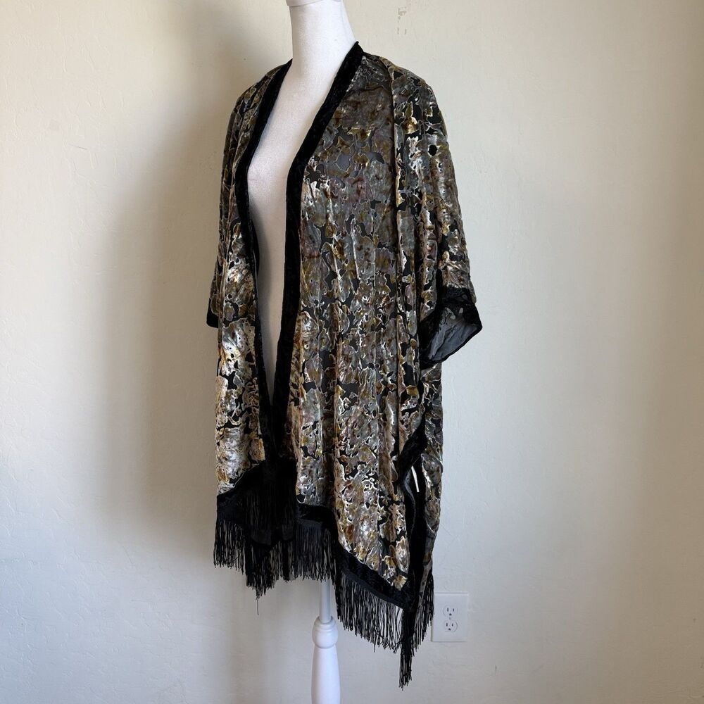 Lovestitch Velvet Burnout Fringe Kimono OS Floral Sheer Whimsigoth Boho Western - Picture 6 of 9